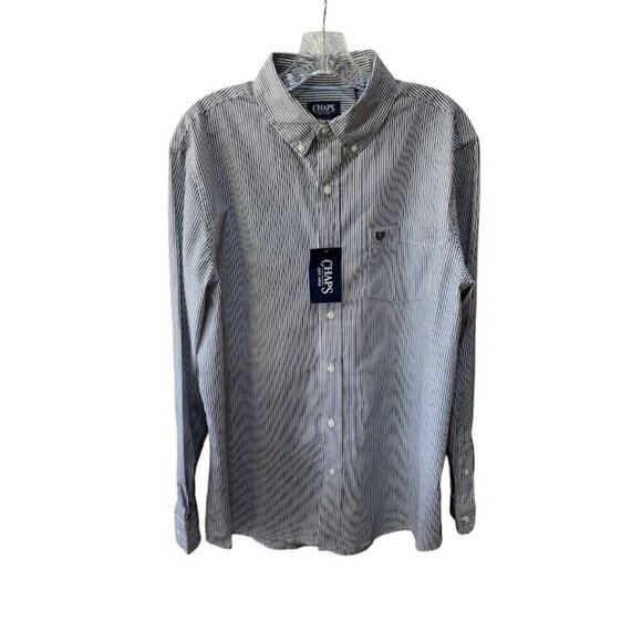 Chaps Black Multi-Striped Easy Care Long Sleeve Shirt Size L 100% Cotton NWT - Picture 1 of 9